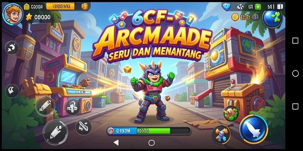 Tampilan gameplay menarik dari 6CF dengan karakter dan level berwarna.