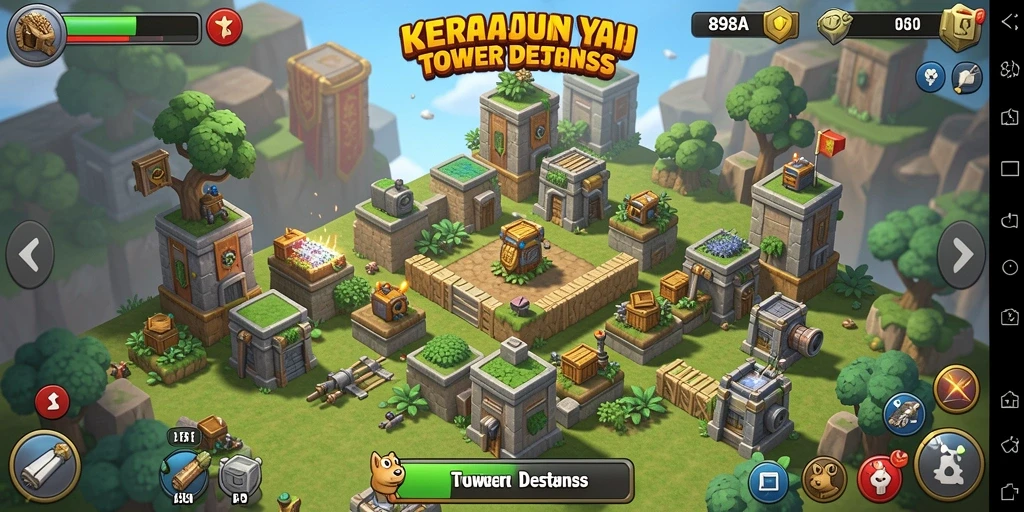 Tampilan gameplay menakjubkan dalam 898A menampilkan aksi Tower Defense.