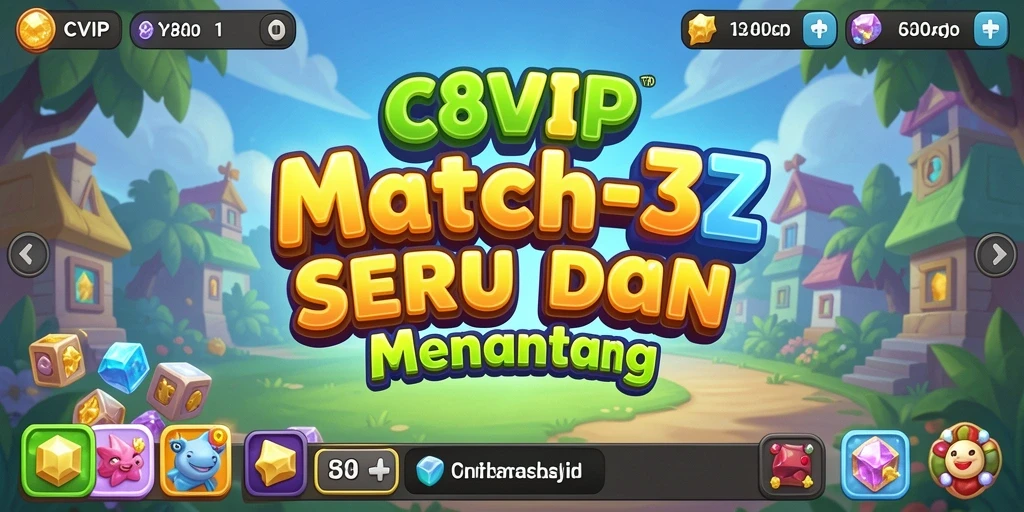 Tampilan gameplay C8VIP yang penuh warna dalam format Match-3.