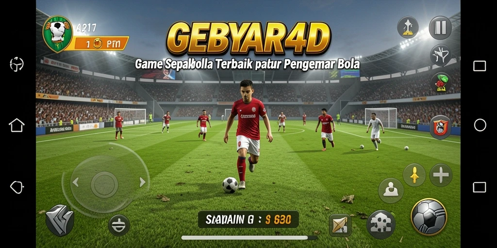Tampilan gameplay GEBYAR4D yang menarik dengan aksi sepakbola seru.