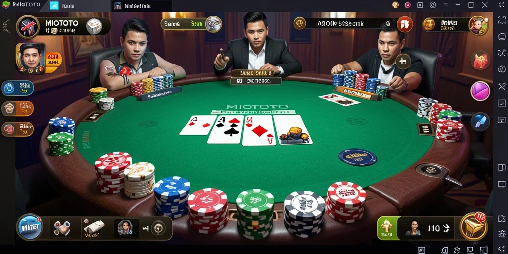 Tampilan gameplay Poker di MIOTOTO yang mendebarkan.