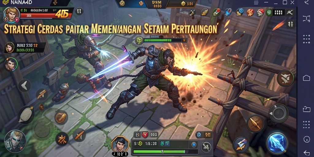 Screenshot utama NANA4D menampilkan gameplay strategi yang intens.